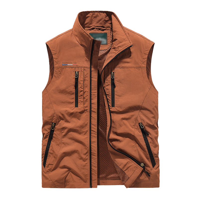 Mens Casual Stand-Up Collar Quick-Drying Multi-Pocket Outdoor Fishing Vest 76652771M
