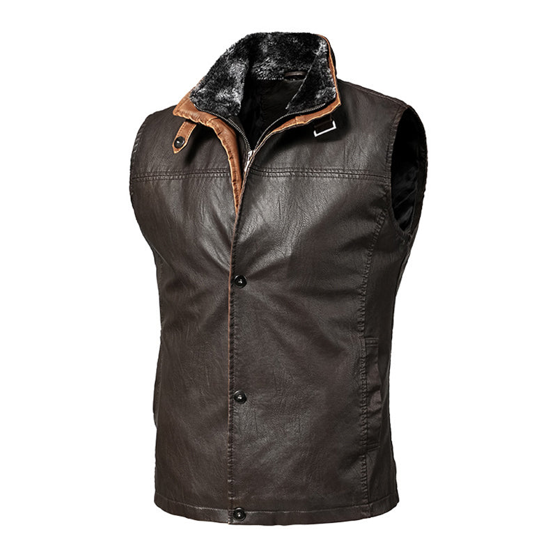 2023 MENS VINTAGE DOUBLE LAYER COLLAR LAPEL LEATHER VEST