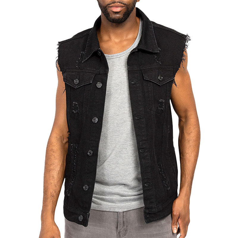 Mens Casual Distressed Ripped Denim Vest 85444127M