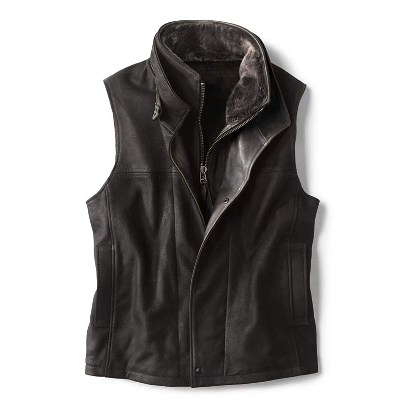 2023 MENS VINTAGE DOUBLE LAYER COLLAR LAPEL LEATHER VEST
