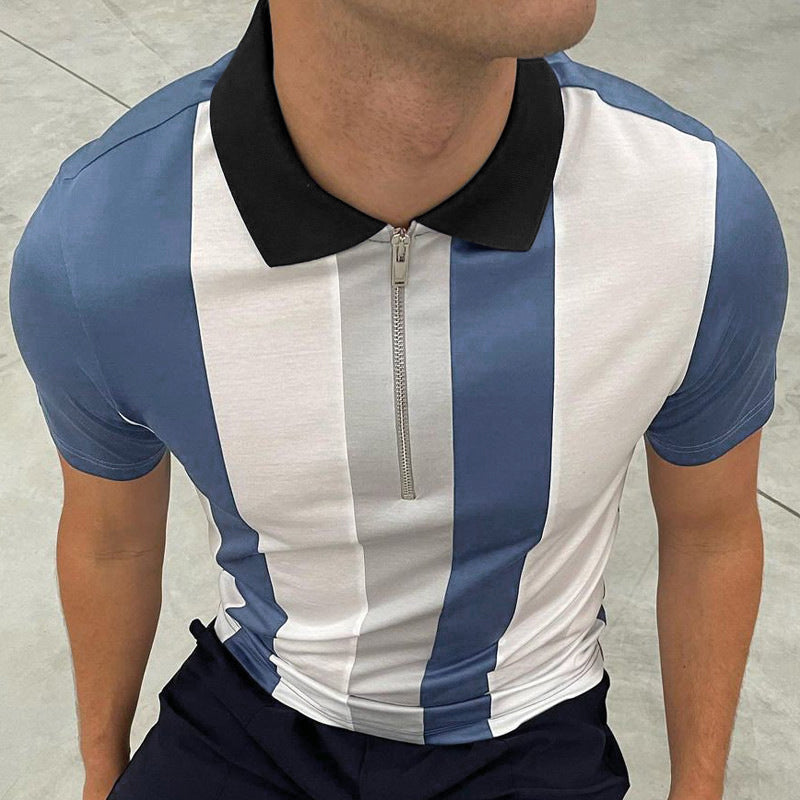 Mens Striped Lapel Polo Short Sleeve T-Shirt 76008097Y