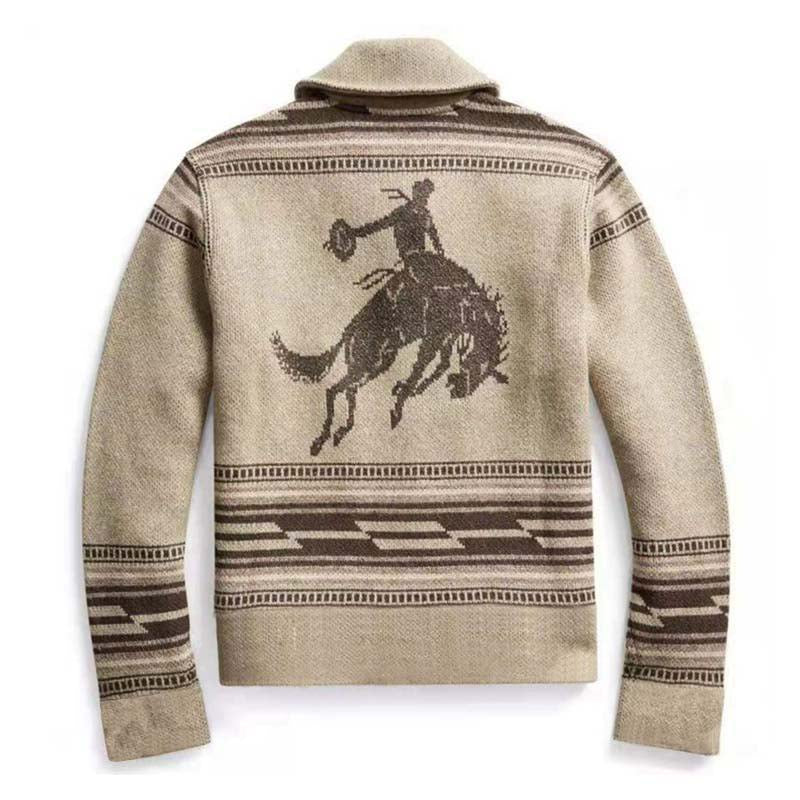 Mens Lapel Vintage Jacquard Knit Cardigan Jacket 26382727M