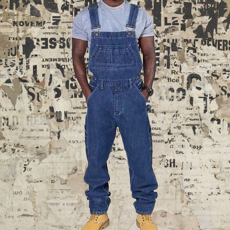 Mens Casual Denim Multi-pocket Loose Overalls 89142810M