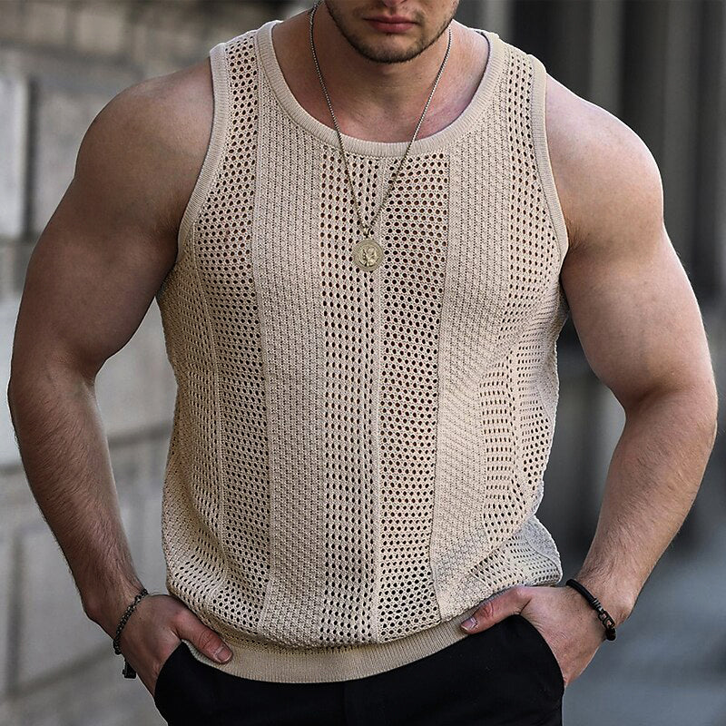 Mens Casual Hollow Sleeveless Slim Knitted Tank Top 56539678M