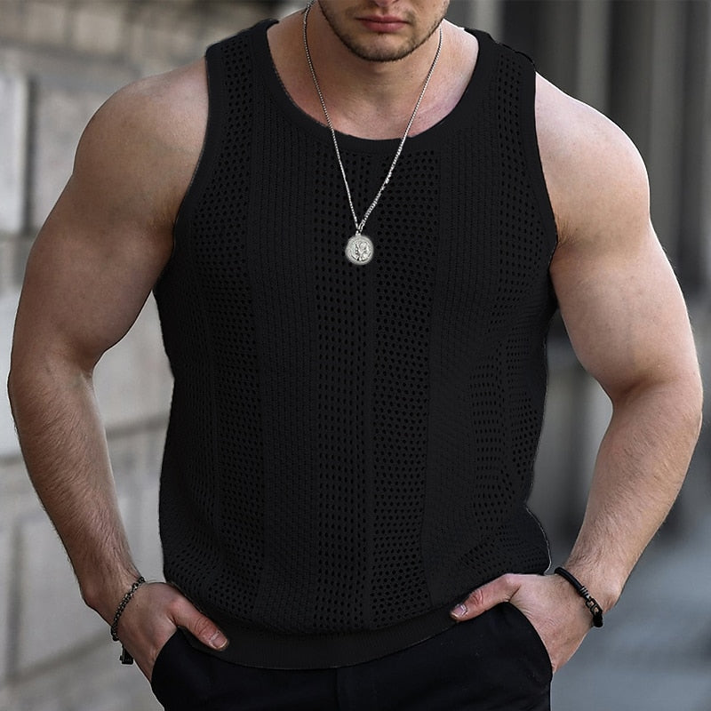 Mens Casual Hollow Sleeveless Slim Knitted Tank Top 56539678M