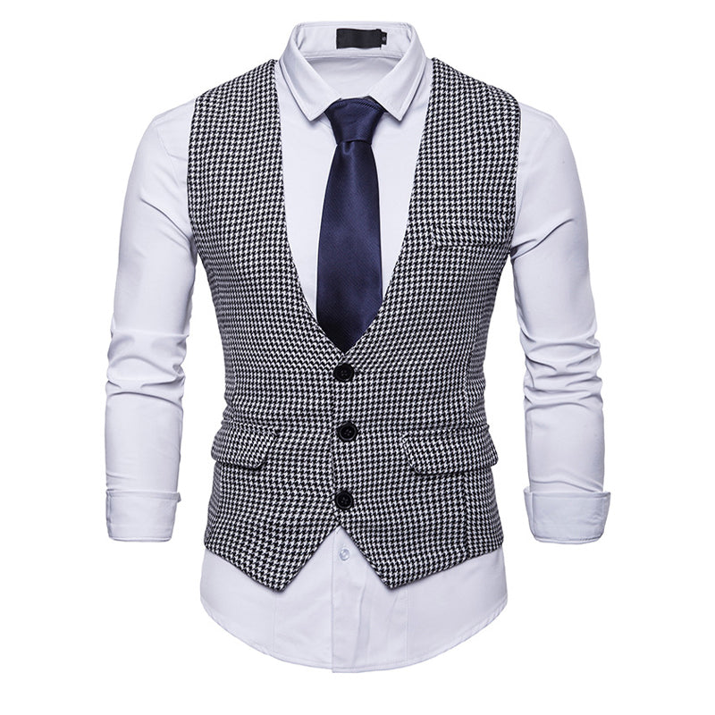 Mens Vintage Houndstooth Single Breasted Vest 66216975Y