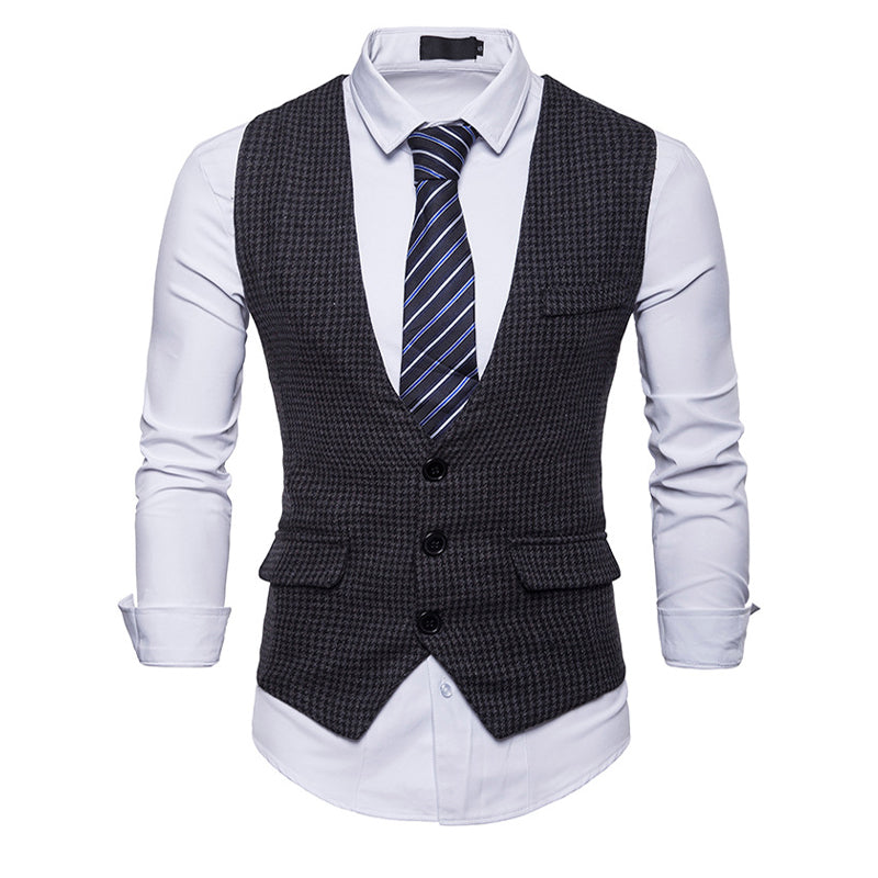 Mens Vintage Houndstooth Single Breasted Vest 66216975Y