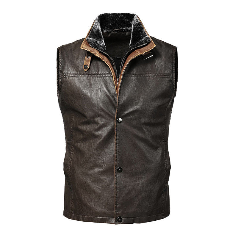 2023 MENS VINTAGE DOUBLE LAYER COLLAR LAPEL LEATHER VEST