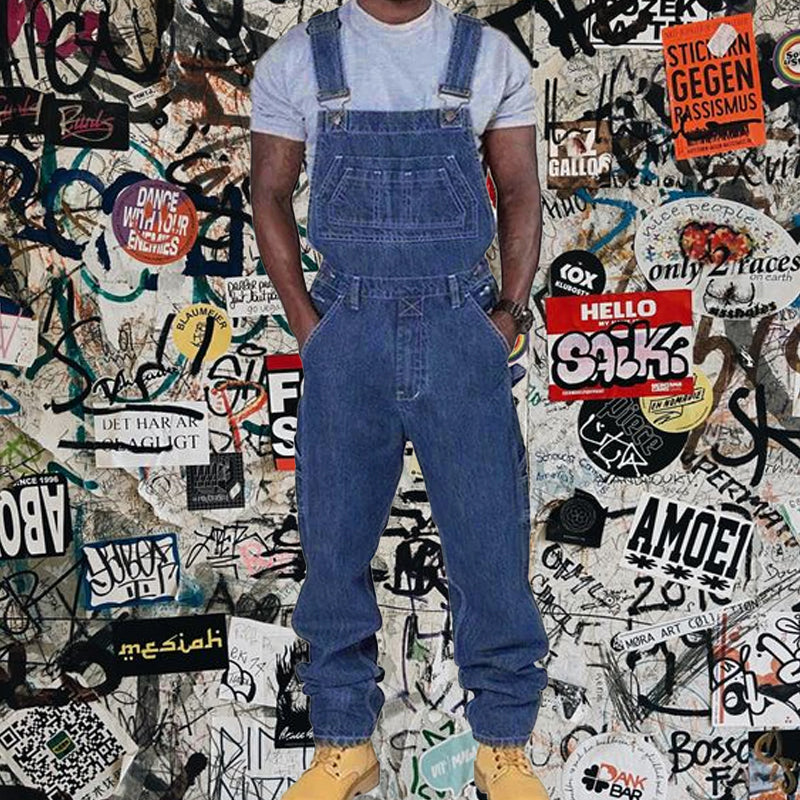 Mens Casual Denim Multi-pocket Loose Overalls 89142810M
