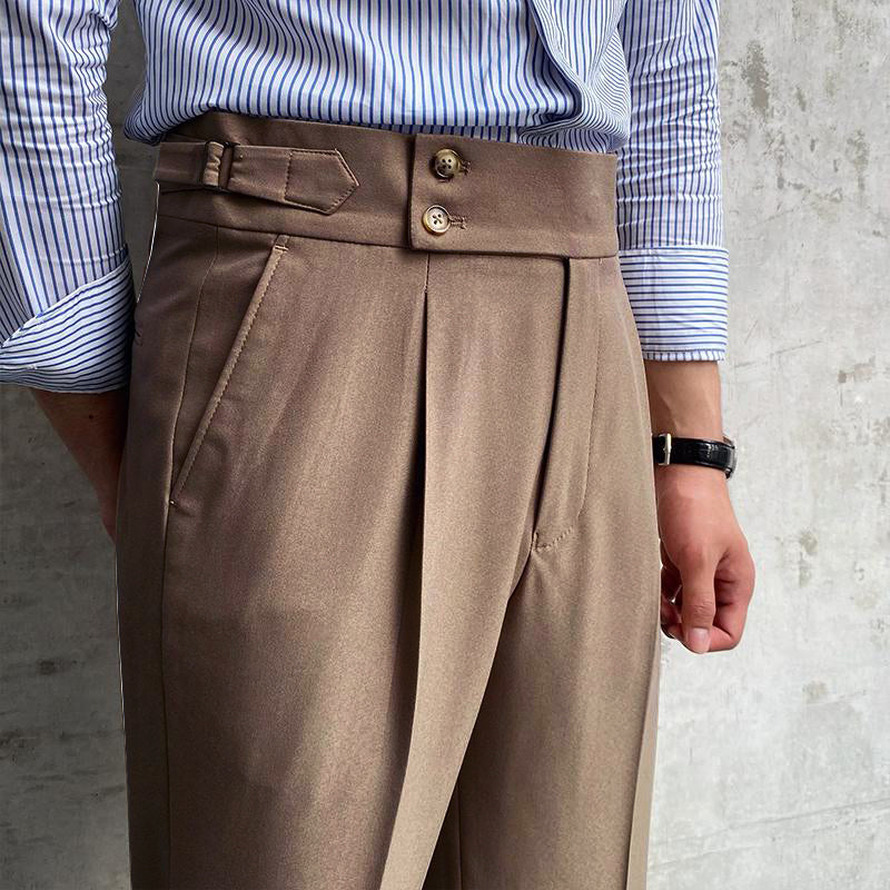 Mens British Style Drape High Waist Straight Pants 73687328M