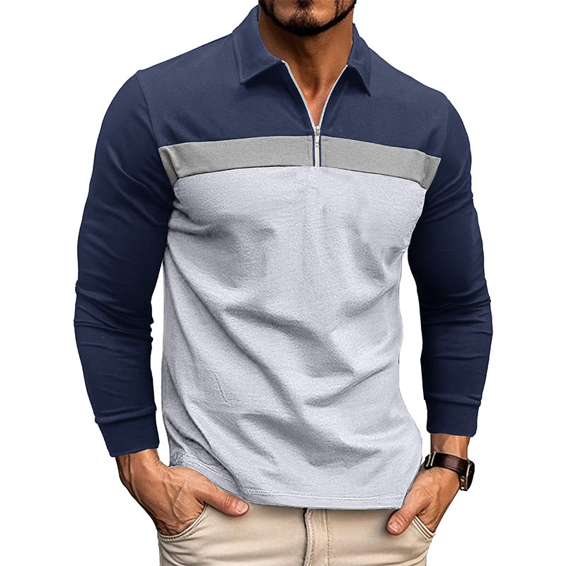 Mens Lapel Color Block Polo Long Sleeve Shirt 51990862X