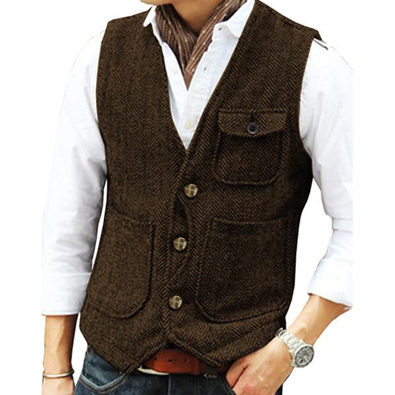 Mens V-neck Single-breasted Tweed Vest 39854419M