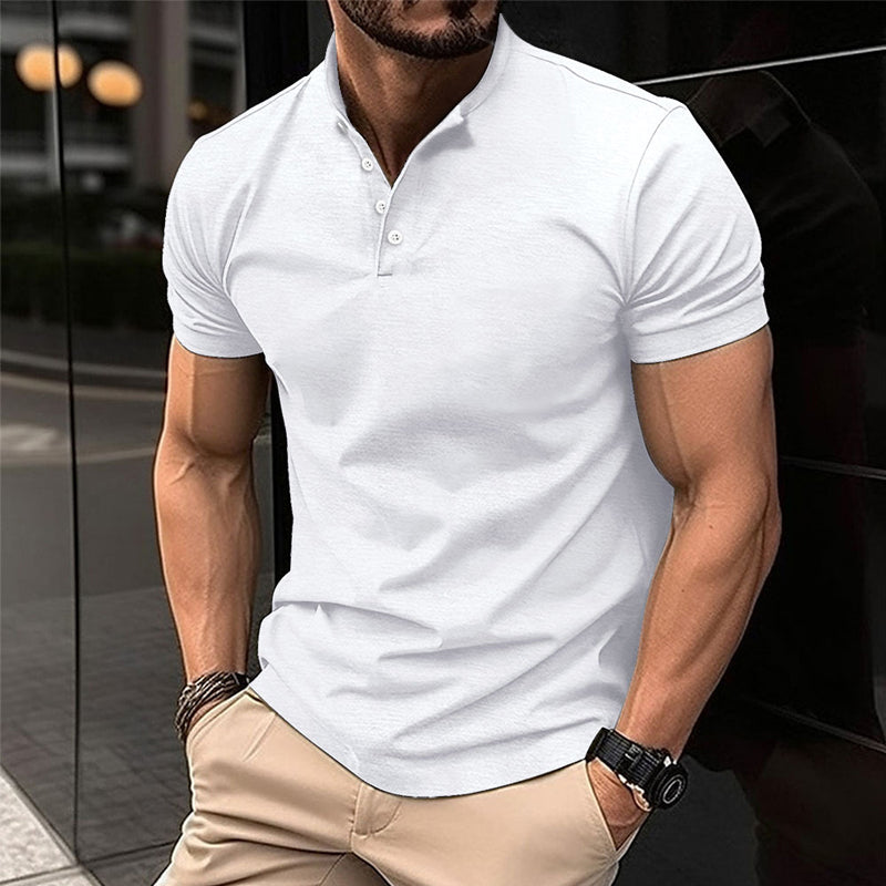 Mens Solid Color Button Henley Neck Sports Polo Shirt 08122771X