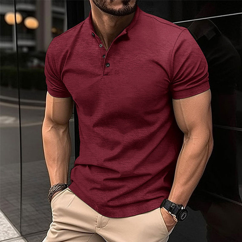 Mens Solid Color Button Henley Neck Sports Polo Shirt 08122771X