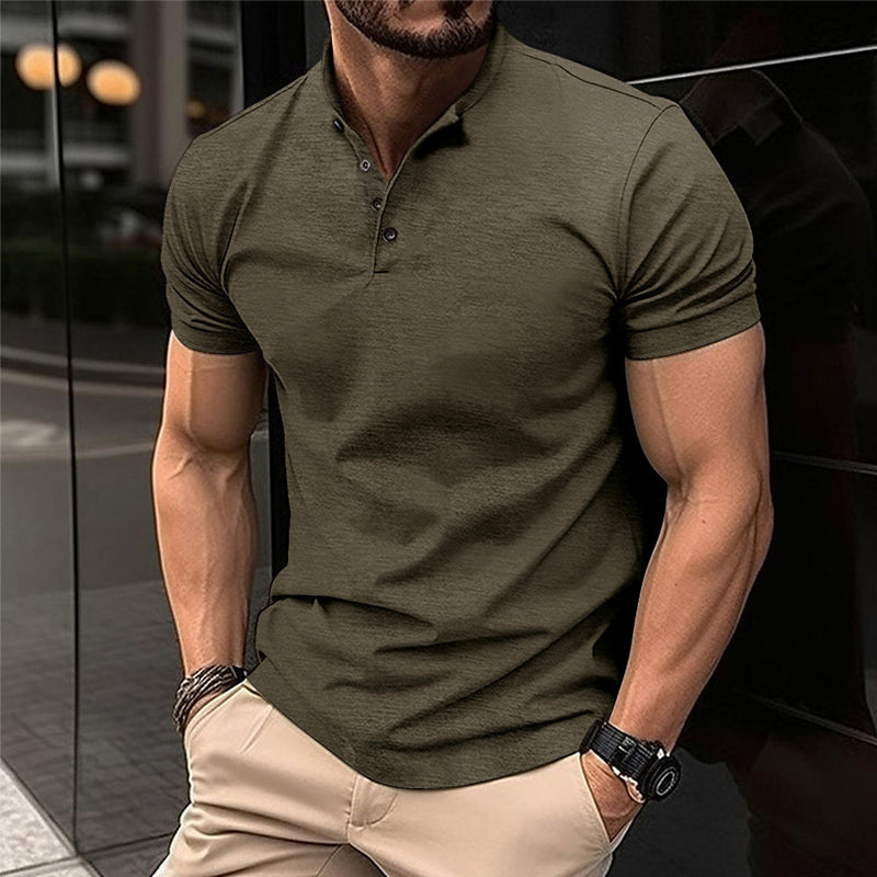 Mens Solid Color Button Henley Neck Sports Polo Shirt 08122771X
