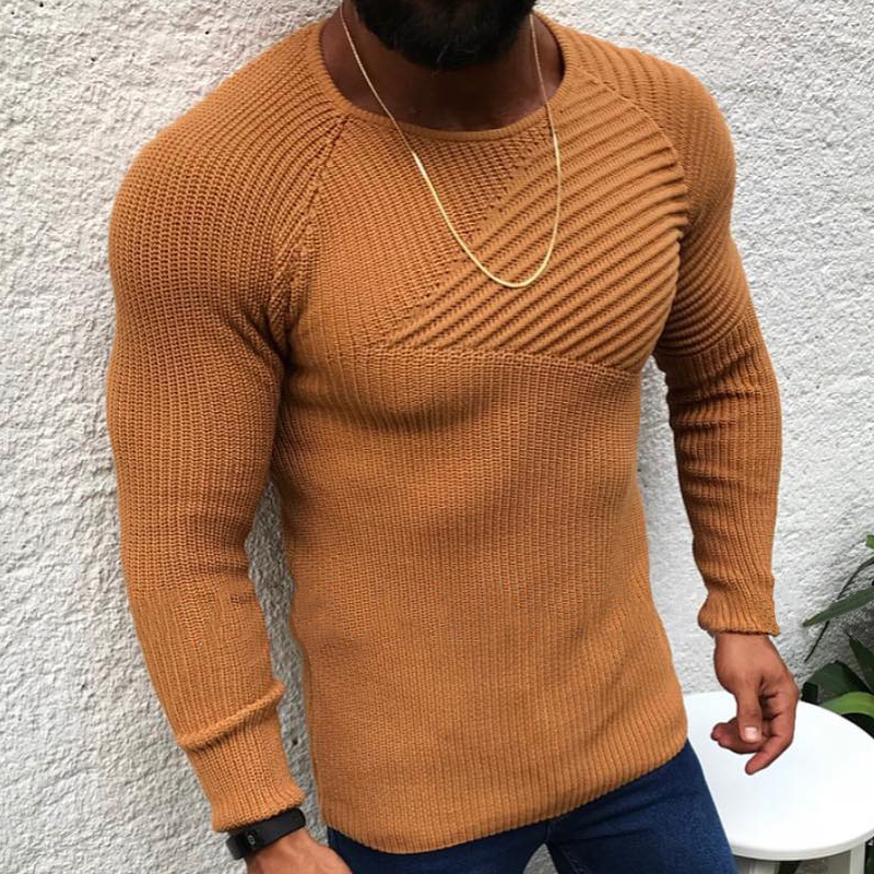 Mens Round Neck Slim Long Sleeve Pullover Knit Sweater 87470200Z
