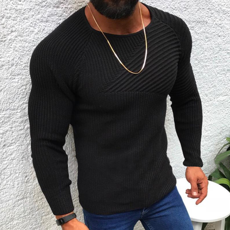 Mens Round Neck Slim Long Sleeve Pullover Knit Sweater 87470200Z