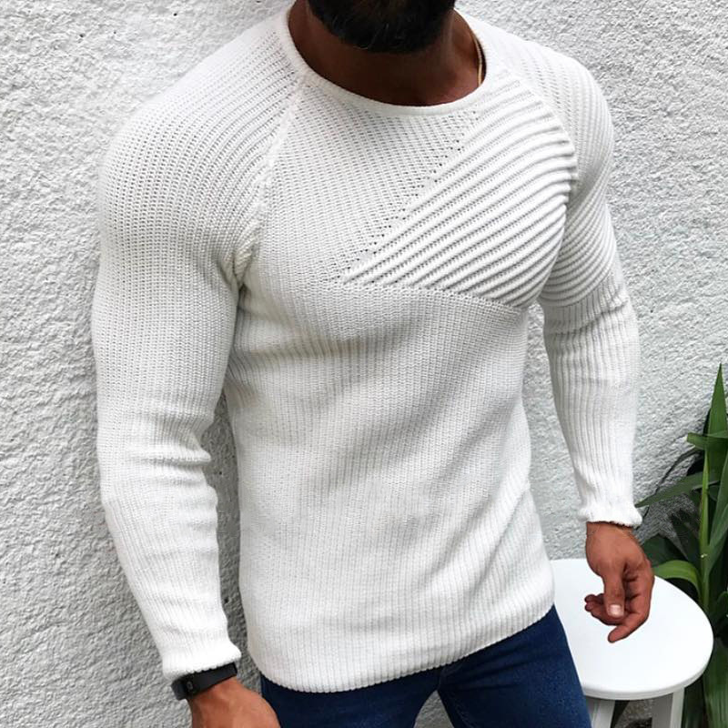 Mens Round Neck Slim Long Sleeve Pullover Knit Sweater 87470200Z