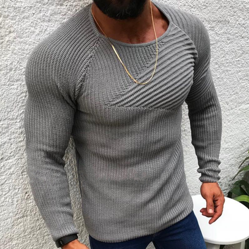 Mens Round Neck Slim Long Sleeve Pullover Knit Sweater 87470200Z