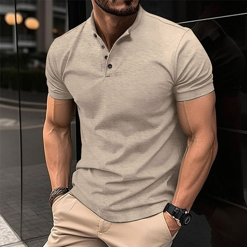 Mens Solid Color Button Henley Neck Sports Polo Shirt 08122771X