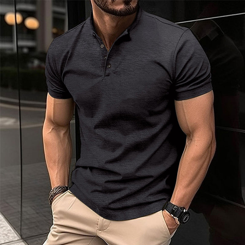 Mens Solid Color Button Henley Neck Sports Polo Shirt 08122771X