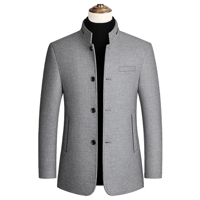 Mens Stand Collar Single Breasted Woolen Coat 24670532Z