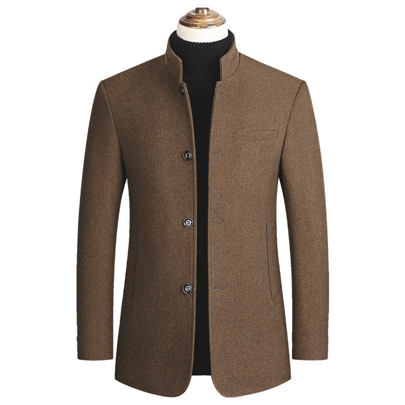 Mens Stand Collar Single Breasted Woolen Coat 24670532Z