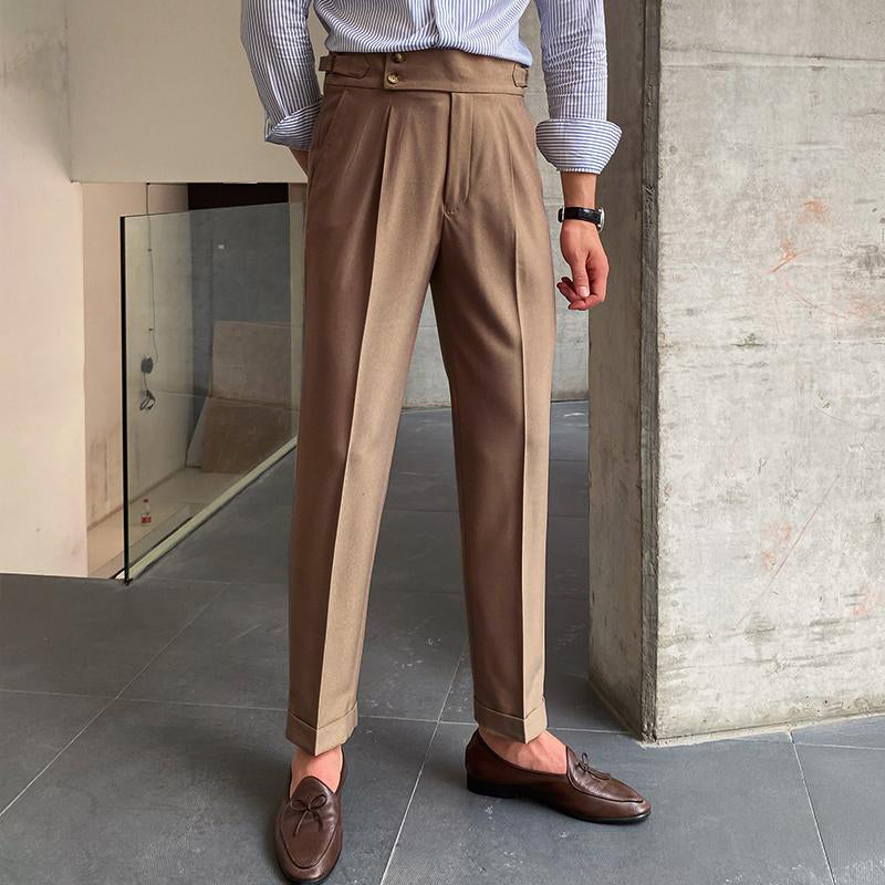 Mens British Style Drape High Waist Straight Pants 73687328M