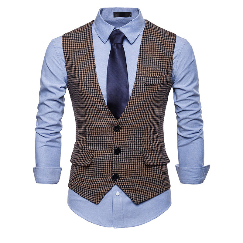 Mens Vintage Houndstooth Single Breasted Vest 66216975Y