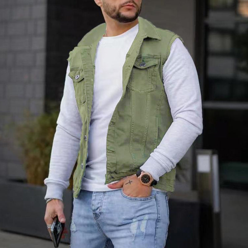 Mens Casual Solid Color Denim Sleeveless Vest 79108674Y