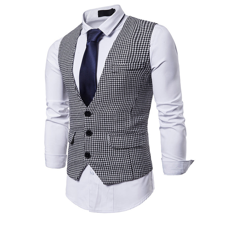 Mens Vintage Houndstooth Single Breasted Vest 66216975Y