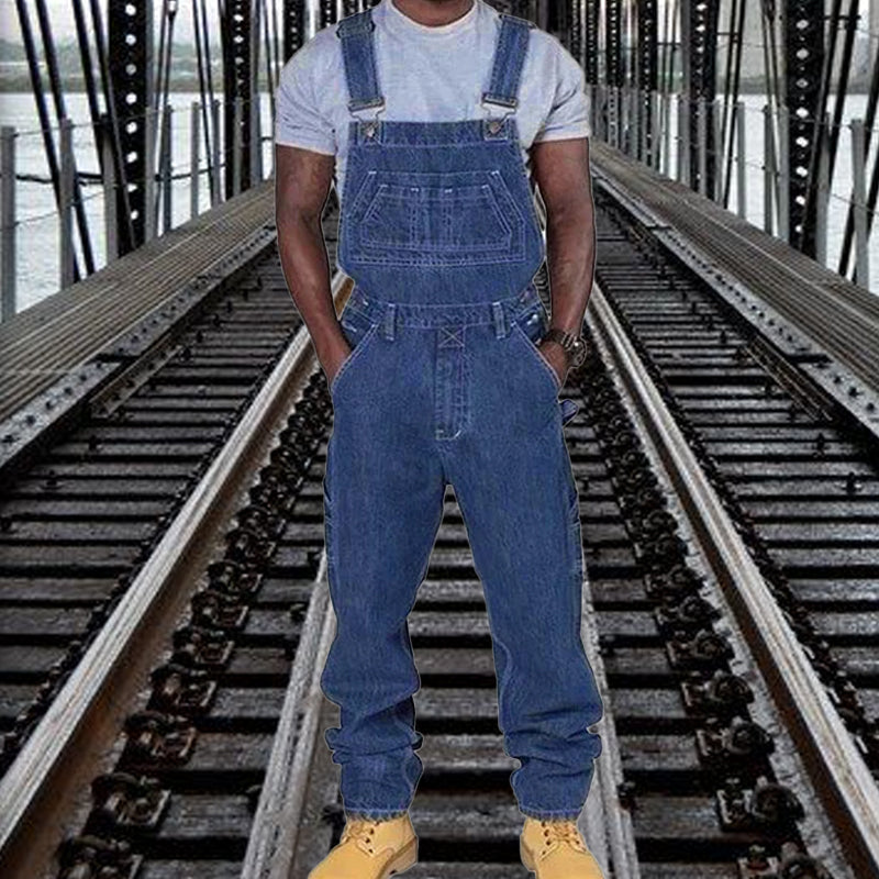 Mens Casual Denim Multi-pocket Loose Overalls 89142810M