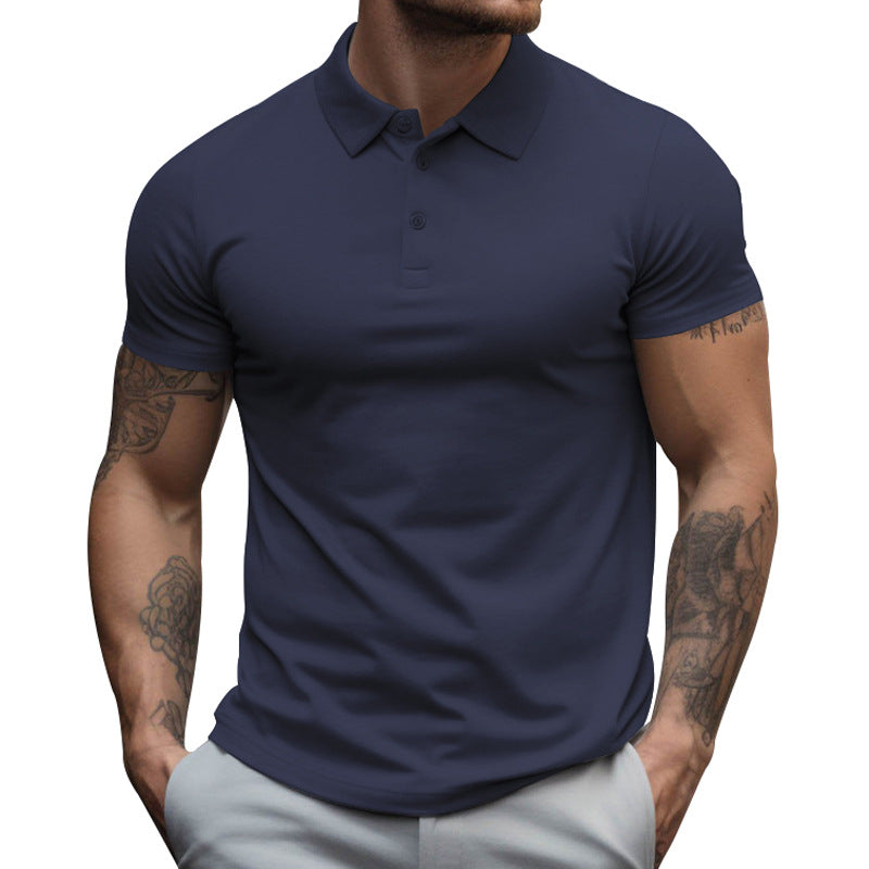 Mens Solid Slim Lapel Short Sleeve Casual Polo Shirt 22236281Z