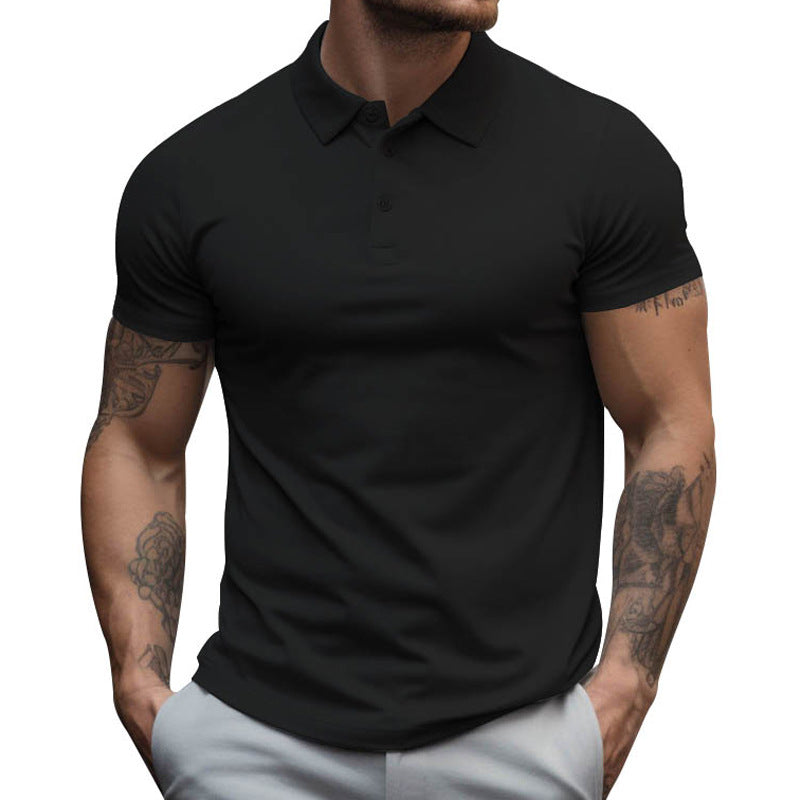 Mens Solid Slim Lapel Short Sleeve Casual Polo Shirt 22236281Z