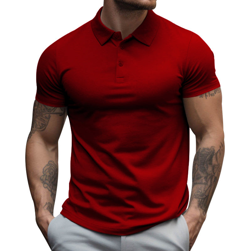 Mens Solid Slim Lapel Short Sleeve Casual Polo Shirt 22236281Z