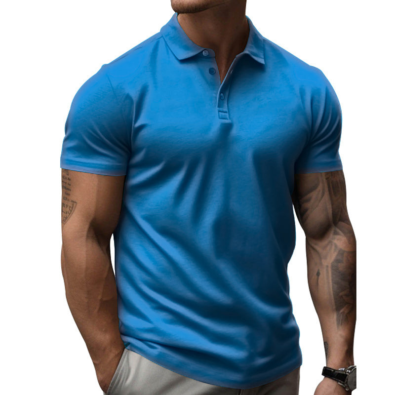Mens Solid Slim Lapel Short Sleeve Casual Polo Shirt 22236281Z
