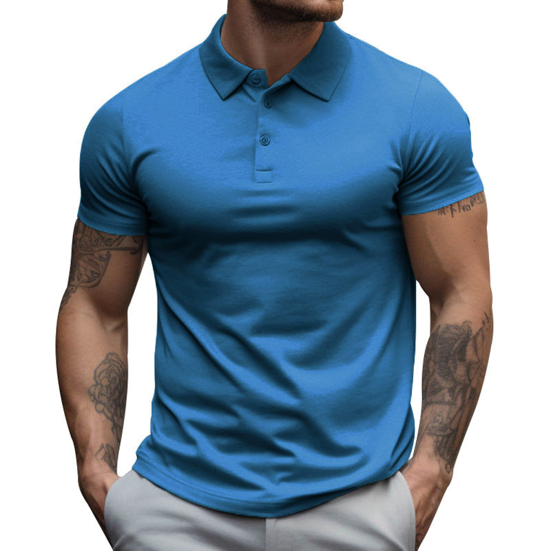 Mens Solid Slim Lapel Short Sleeve Casual Polo Shirt 22236281Z