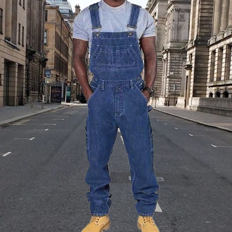 Mens Casual Denim Multi-pocket Loose Overalls 89142810M