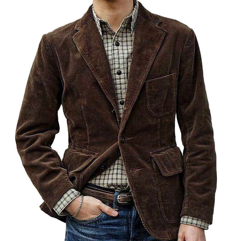 Mens Casual Solid Color Lapel Corduroy Blazer 84584483M