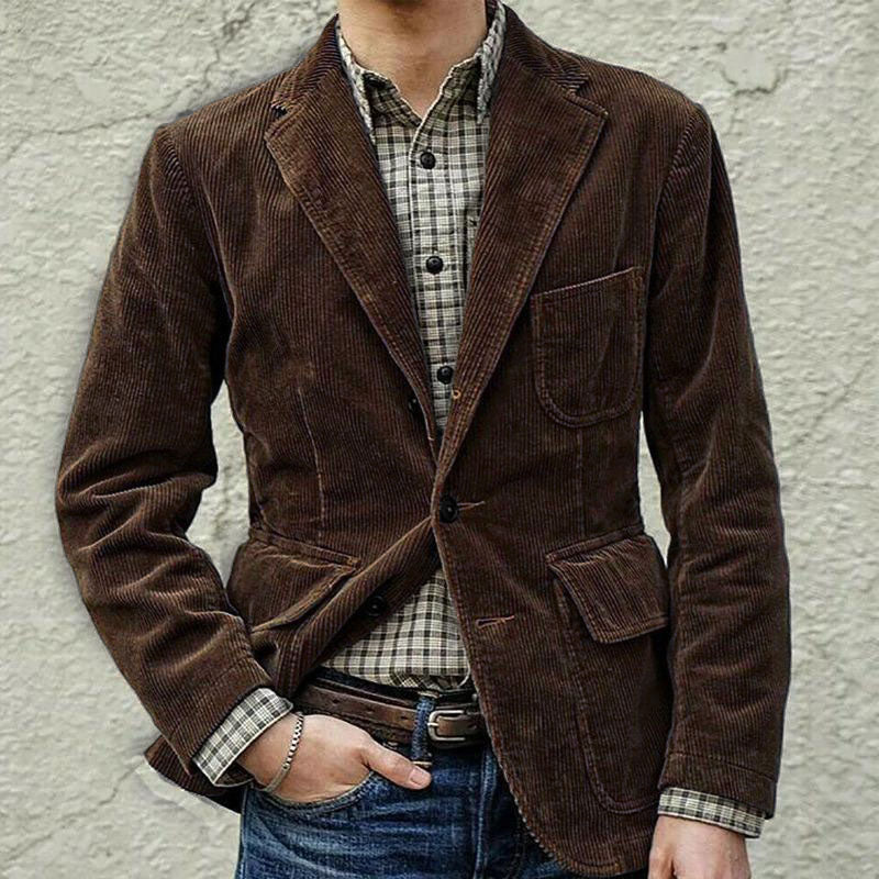 Mens Casual Solid Color Lapel Corduroy Blazer 84584483M