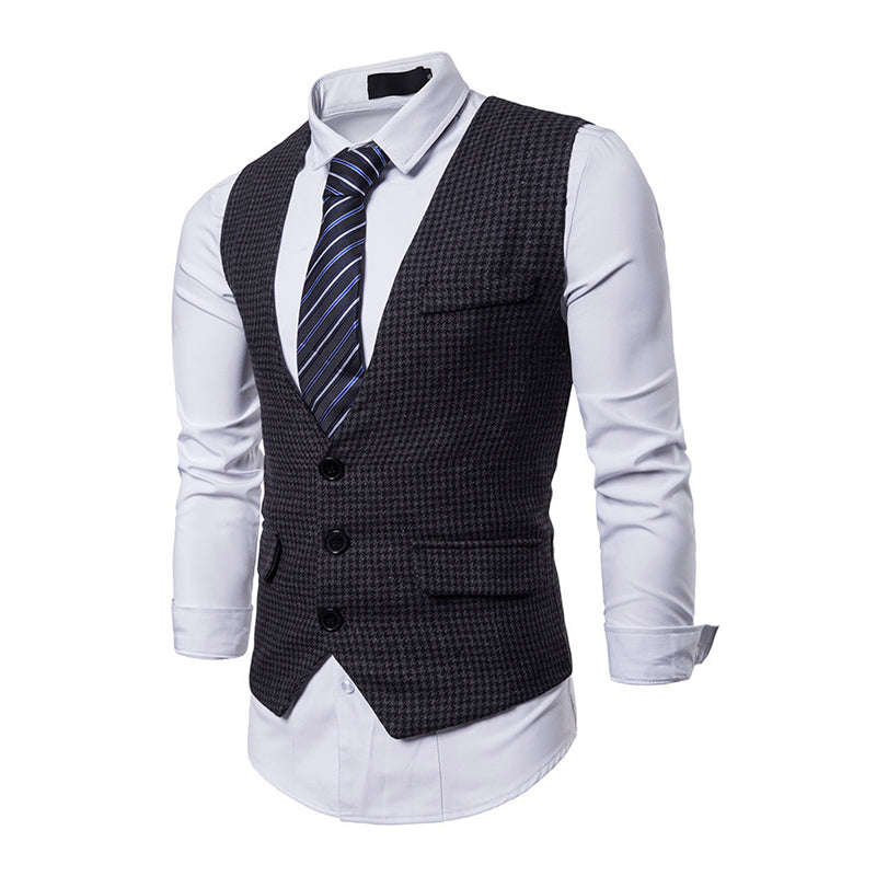 Mens Vintage Houndstooth Single Breasted Vest 66216975Y
