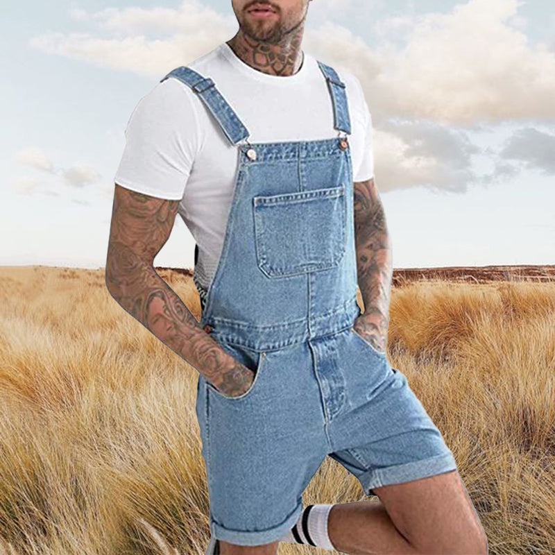 Mens Vintage Denim Ripped Cargo Shorts Jumpsuit Overall 65193363M