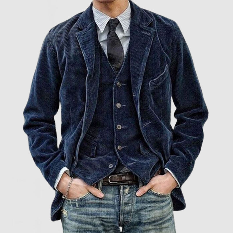 Mens Casual Solid Color Lapel Corduroy Blazer 84584483M