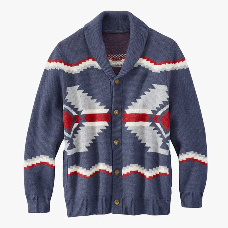 Mens Vintage Jacquard Long Sleeve Knit Cardigan 86897568M