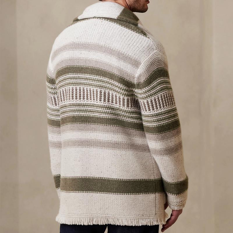 Mens Vintage Striped Patchwork Collarless Cardigan 84647265Y