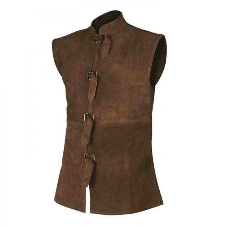 Mens Solid Color Stand Collar Lace-up Vest 67719378X