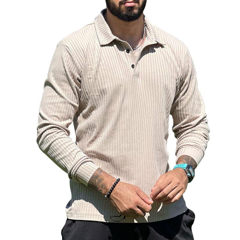 Mens Casual Lapel Solid Color Long Sleeve Polo Shirt 69584762M