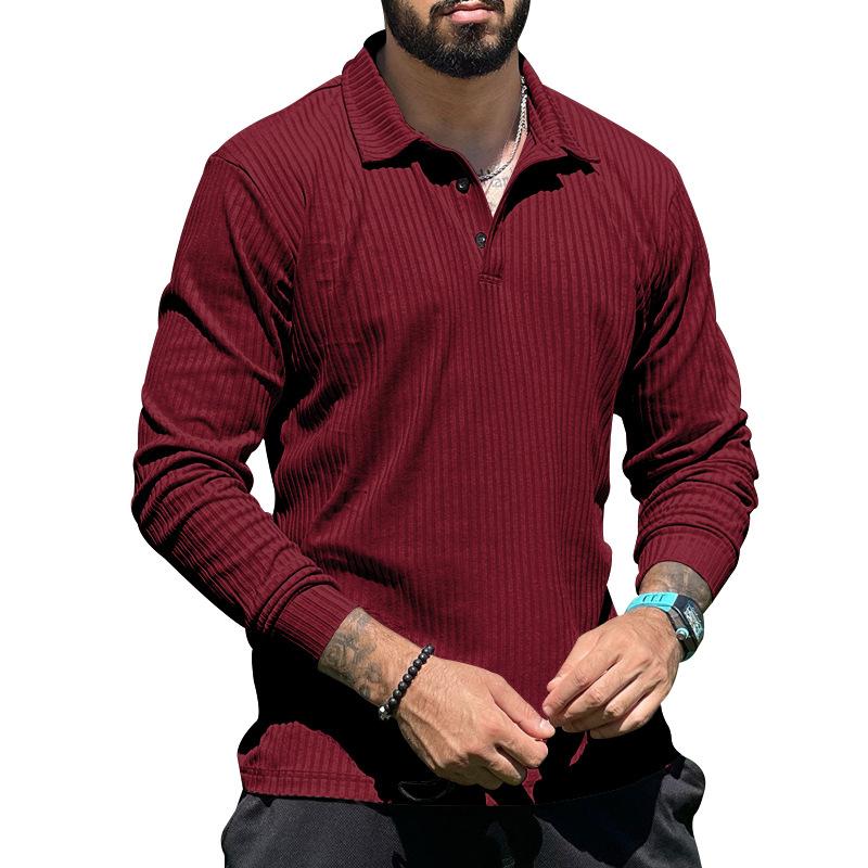 Mens Casual Lapel Solid Color Long Sleeve Polo Shirt 69584762M