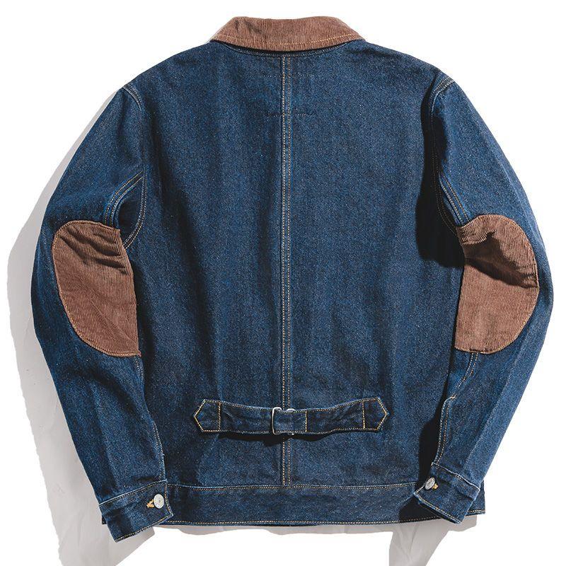 Mens Retro Colorblock Lapel Multi-pocket Denim Jacket 22779889Z