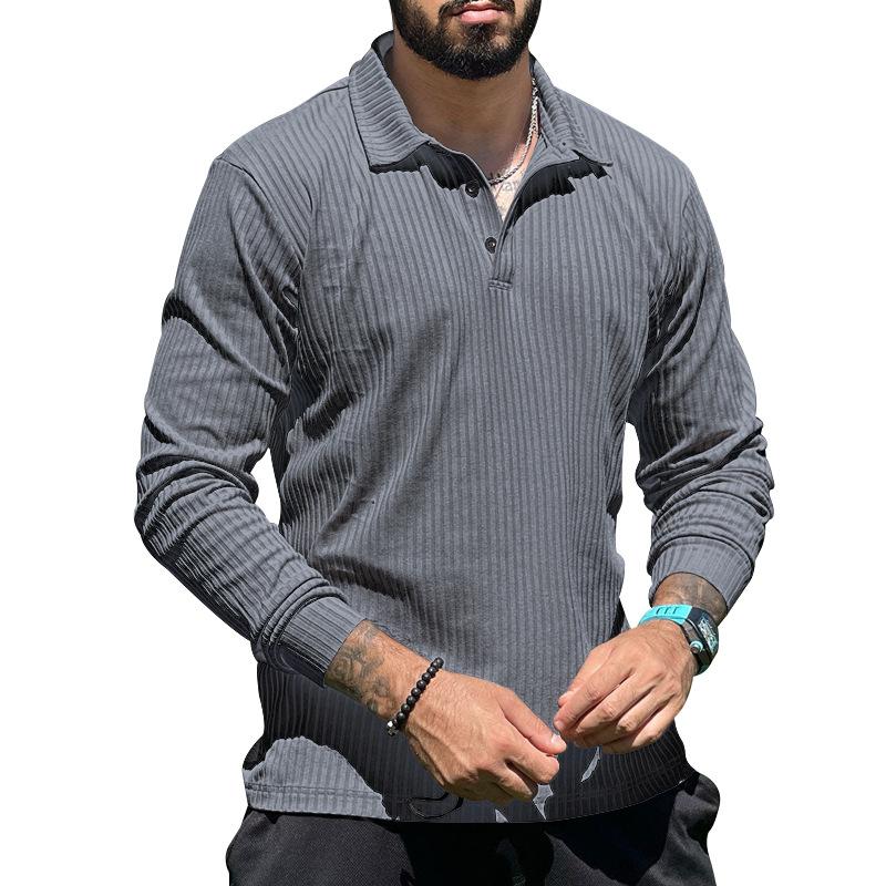 Mens Casual Lapel Solid Color Long Sleeve Polo Shirt 69584762M